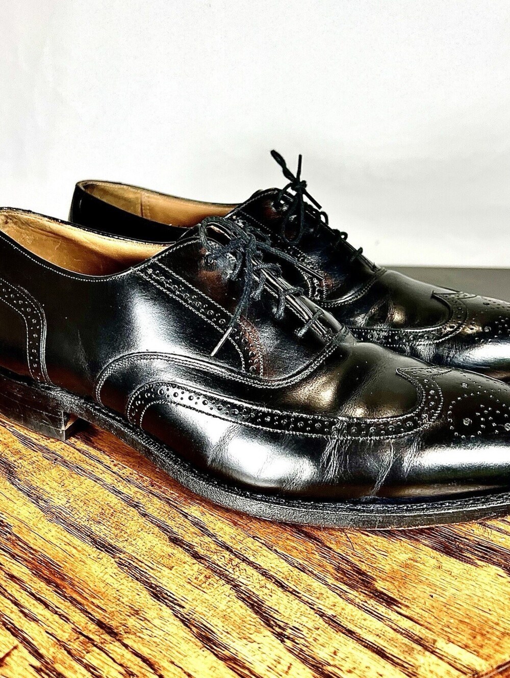 Johnson Murphy Optima 11.5 D Black Leather Wingtip Brogue Oxford Shoes